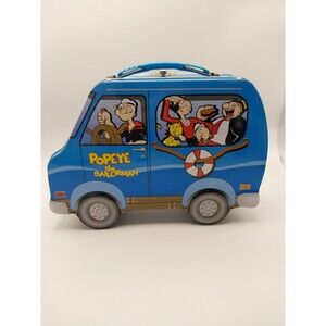 Vintage Popeye the Sailor Man Lunch Box Shaped as Blue Mini Van 2000